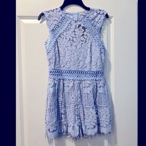 Sky Blue Lace Romper with Pockets